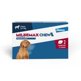 Milbemax Chew Chien – Vermifuge chien + 5 kg– Comprimés à croquer – Boîte de 2 comprimés