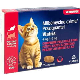 Milbémycine Praziquantel Chat – Vermifuge chat à base de milbémycine oxime et praziquantel – Comprimés pelliculés sécables – Boîte de 2 comprimés