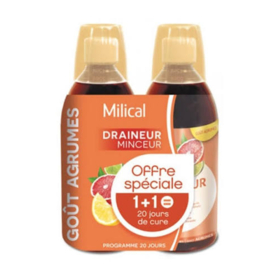 Milical Ultra Draineur Minceur Agrumes 2 x 500 ml – Complément alimentaire drainage, détox et contrôle des graisses