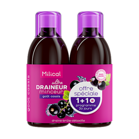 Milical Draineur Ultra Minceur Cassis 2 x 500 ml – Complément alimentaire drainage, détox et contrôle des graisses