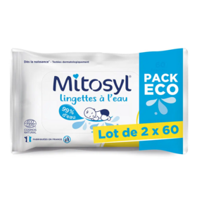 Mitosyl Lingettes à l’eau 60 – Nettoyage doux, hydratation & protection de la peau sensible de bébé