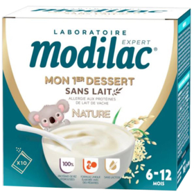 MODILAC BEBE - Mon 1er Dessert Sans Lait Nature 6 à 12 Mois - 10 Sachets