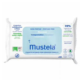 Mustela Lingettes nettoyantes à l'eau compostables 60 unités