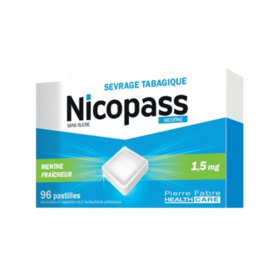 Nicopass Menthe Fraîcheur Sans Sucre 1,5 mg 96 pastilles – Médicament pour le sevrage tabagique