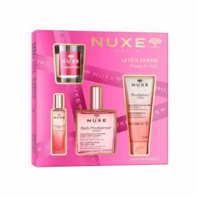 Nuxe Prodigieux Floral Coffret La Fête en Rose – Huile Prodigieuse Florale 100 ml + Parfum Floral 15 ml + Gelée de Douche 100 ml + Bougie 70 g — Coffret Éclat & Parfum