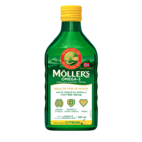 Moller's Omega-3 Huile foie de morue 250ml – arôme naturel citron