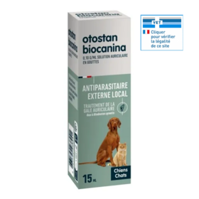 Biocanina Otostan 0,10 g/ml Solution auriculaire en gouttes chien et chat 15 ml