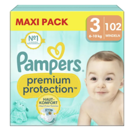 Pampers Premium Protection couches taille 3 6-10 kg cœur absorbant anti-fuites — pack de 102 couches