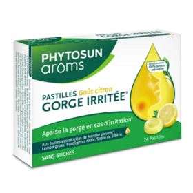 Phytosun Aroms Pastilles gorge irritee - Sans sucres Goût citron 24 pastilles
