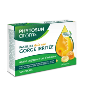 Phytosun Aroms Pastilles gorge irritee - Sans sucres (goût miel) 24 pastilles