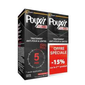 Pouxit Flash Traitement Anti-Poux et Lentes 2 x 150 ml – Action ultra-rapide pour toute la famille