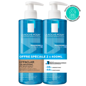 La Roche-Posay Effaclar Gel moussant purifiant  lot de 2 x 400 ml – peaux grasses et sensibles à tendance acnéique