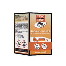 Cinq sur cinq recharge liquide diffuseur anti-moustiques double usage 35 ml - Protection continue intérieur et extérieur