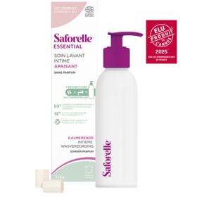 Saforelle Essential – Kit de Démarrage Soin Lavant Intime Apaisant 2 recharges de 6 g + flacon à pompe
