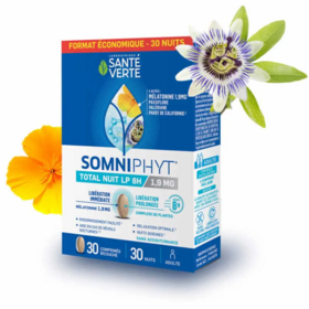Santé Verte Somniphyt total nuit LP 1,9 mg 30 comprimés – Mélatonine libération prolongée 8h et plantes relaxantes