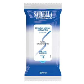 Saugella Dermoliquide Lingette Intime nettoyante 15 lingettes fraicheur
