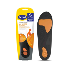 Scholl In-Balance Semelles anti-douleur bas du dos taille S 37-39,5 — 1 paire semelles lombaires chaussures plates