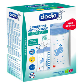 SENSATION+ - Kit 2 Biberons Anti-Colique 0 - 6 mois - Tétine Plate Débit 2 - 270 ml
