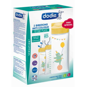 SENSATION+ - Kit 2 Biberons Anti-Colique + 6 mois - Tétine Plate Débit 3 - 330 ml