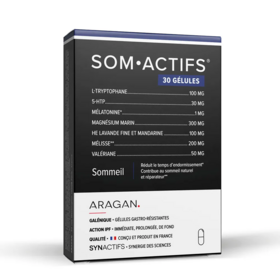SomActifs Sommeil Aragan 30 gélules – Endormissement, nuits réparatrices et équilibre nerveux, Mélatonine