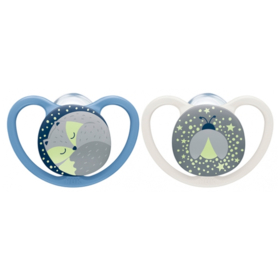 Space Night - Sucettes Silicone 18-36 Mois Bleu/Gris - Lot de 2