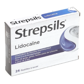 Strepsils Lidocaïne 24 pastilles – Médicament anesthésique et antiseptique pour maux de gorge intenses