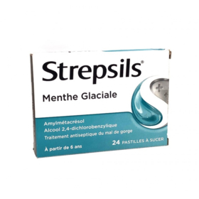 Strepsils Menthe Glaciale – 24 pastilles – Médicament antiseptique pour maux de gorge