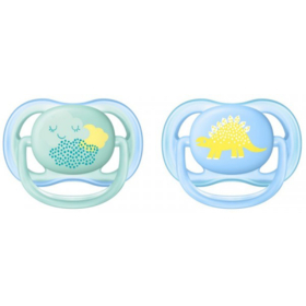 Sucette 0-6 Mois Silicone Orthodontique Ultra-Air Motifs Aléatoires - Lot de 2 sucettes