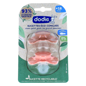 Sucette +18 mois Silicone Anatomique Eco-conçues Rose ou Bleu - Lot de 2 sucettes