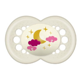 Sucette +18 mois Silicone Anatomique Phosphorescente Fille Motifs Aléatoires - Lot de 2 sucettes 