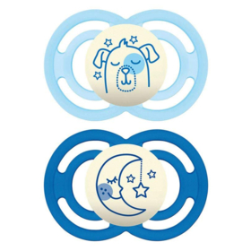 Sucette + 18 mois Silicone Perfect Nuit Duo Motifs Aléatoires