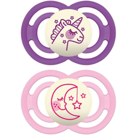 Sucette + de 6 mois Silicone Perfect Nuit Motifs Aléatoires - Lot de 2 sucettes