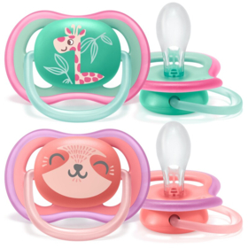 Sucettes +18 mois Orthodontic Ultra Air Motifs Fille - Lot de 2 sucettes