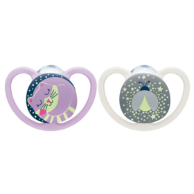 Sucettes Silicone Space Night 6-18 Mois Fille - Lot de 2