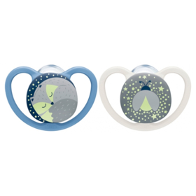 Sucettes Space Night Silicone 0-6 Mois Garçon Bleu/Gris - Lot de 2