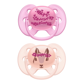 Sucettes Ultra Soft Rose 6-18 mois Motifs Écureuil/Fleurs - Lot de 2 sucettes