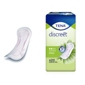 Tena Discreet Mini serviette anatomique incontinence légère femme — boîte de 20 technologie MicroPROTEX