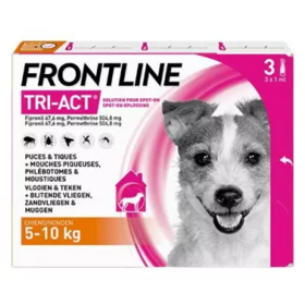 Frontline Tri-Act 67,6 mg / 504,8 mg Chien 5–10 kg – Antiparasitaire externe chien spot-on – Solution pour application cutanée - 3 pipettes