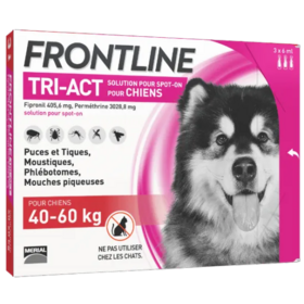 Frontline Tri-Act Chien XL 40–60 kg – Antiparasitaire externe chien XL 40–60 kg – Solution pour application cutanée – Boîte de 3 pipettes