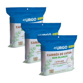 Urgo carrés de coton no blanchi 10x8cm Ultra-doux, résistant et absorbant 3 x 180 unités