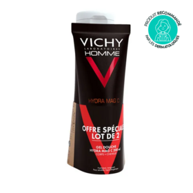Vichy Homme Hydra Mag-C Gel Douche Hydratant Énergisant Corps & Cheveux 2 x 200 ml – Gel douche tonifiant homme