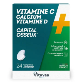 Vitavea Vitamine C + Calcium + Vitamine D Énergie, immunité & santé osseuse 24 comprimés à croquer