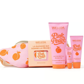 Weleda Banane Pink Peach – gel douche, crème mains et baume lèvres teinté