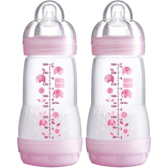 1er AGE - Biberon Anti-Colique Décor Rose - Lot de 2 x 260 ml