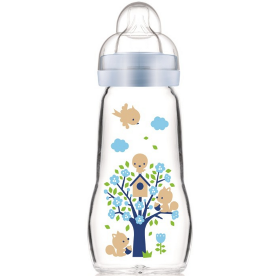 1er et 2e AGE - Biberon Verre Décor Bleu - 260 ml