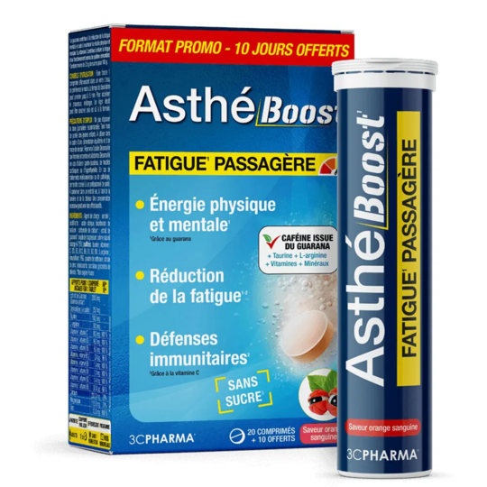 3C Pharma AstheBoost fatigue passagère saveur orange sanguine 30 comprimés effervescents – complexe énergisant