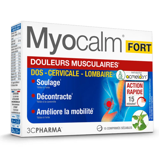 3C Pharma Myocalm Fort douleurs musculaires 15 comprimés – soulagement rapide des contractures
