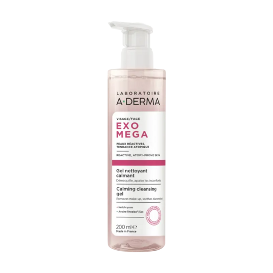 A-Derma Exomega gel nettoyant calmant visage et cou 200 ml — nettoyant démaquillant peaux réactives tendance à l'eczéma atopique