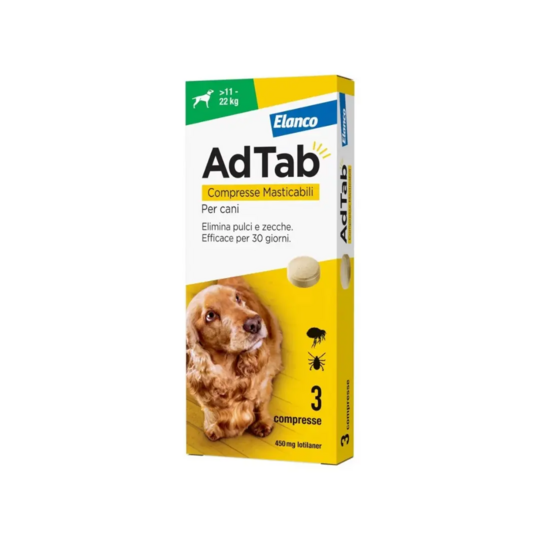 AdTab Chien 11–22 kg – Antiparasitaire externe chien 11–22 kg – Comprimés à croquer – Boîte de 3 comprimés