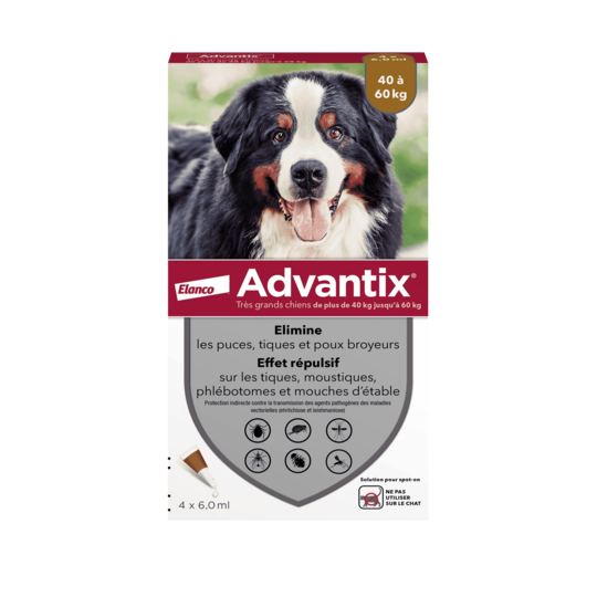 Advantix Chien 40–60 kg – Antiparasitaire externe chien 40–60 kg – Solution pour application cutanée spot-on – Boîte de 6 pipettes